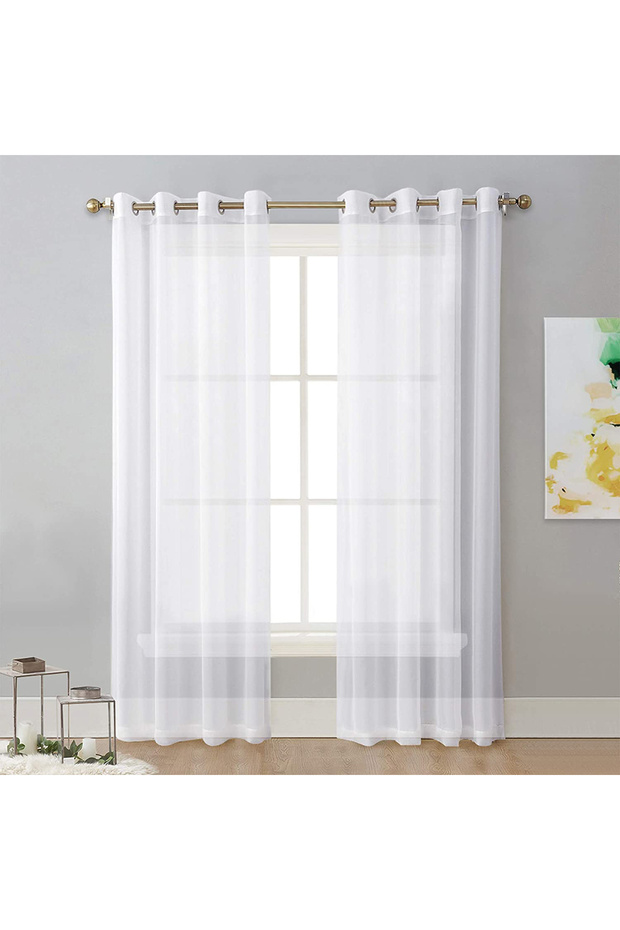 Grommet Top W132 X H160CM 1PC White 1pc Modern Solid Colour Sheer Curtain, Curtains for Living Room,