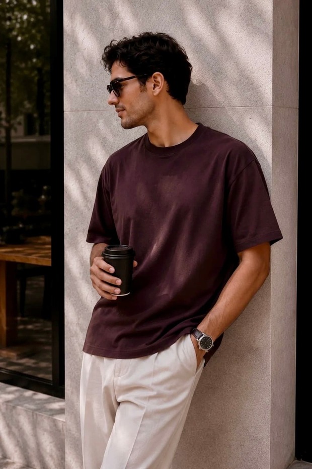 Men's Oversize Basic Crew Neck Cotton T-Shirt My3535 - 4