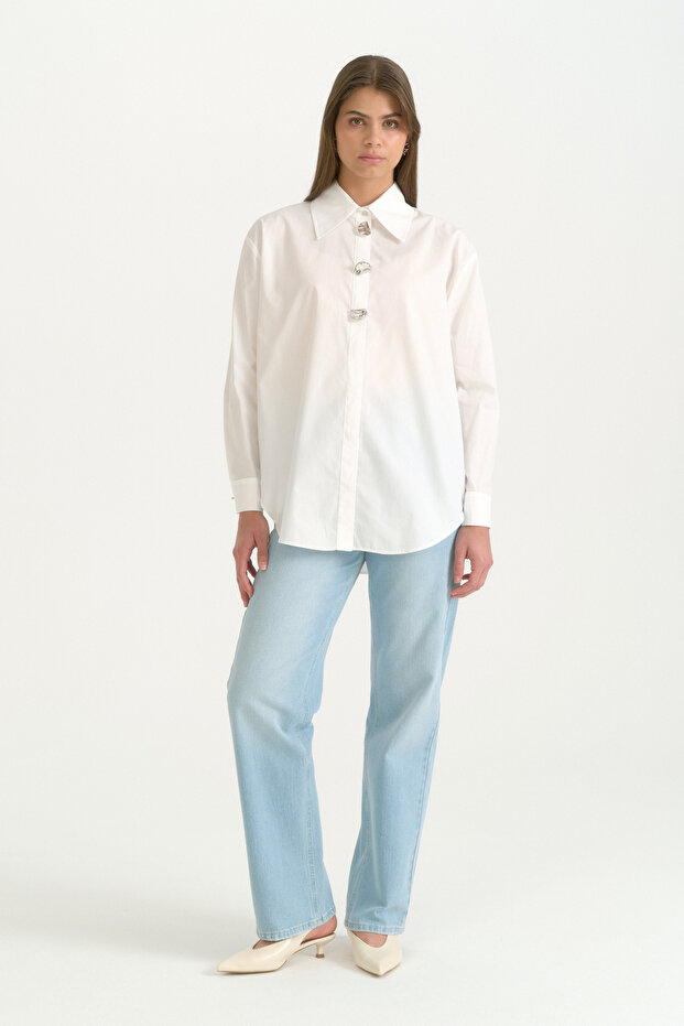 Button Detailed Cotton Tunic - Ecru
