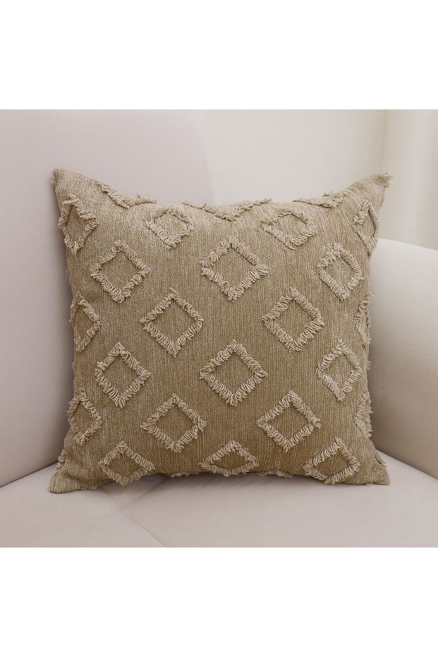 Single Pom-Pom Cushion Cover _Double-Sided Luxury Fringed Cushion Cover_Decorative Bearded Square Cushion 41X41 Mink Color