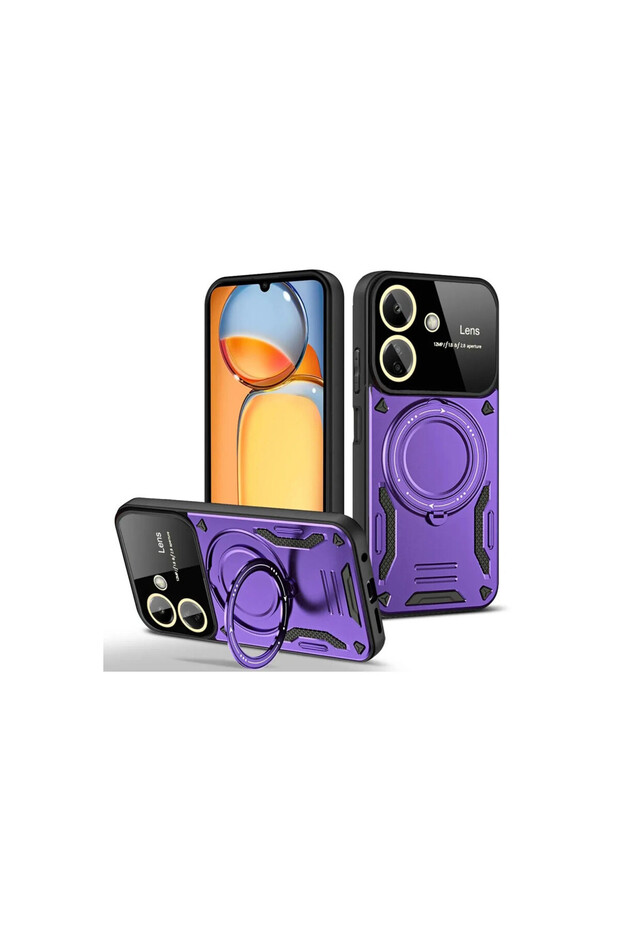 Redmi 13C Compatible Case with Joy Lens Stand - Purple