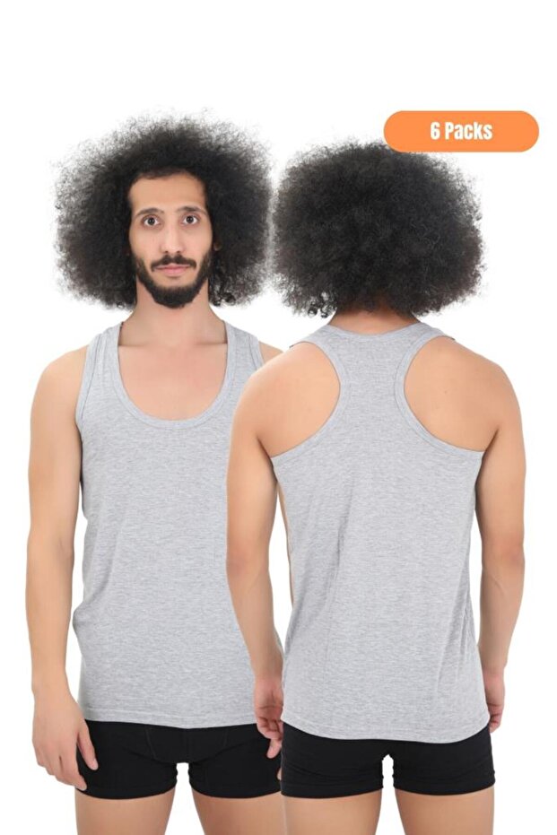 Men's Ribbed Undershirt 6-Piece Full Lycra Rambo Sportsman Undershirt