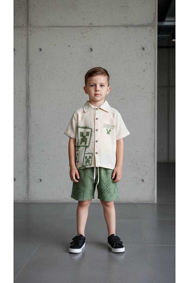 Boy's Muslin Shirt Shorts 2-Piece Set