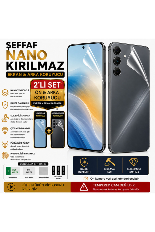 مجموعة Oppo A3 Pro الشفافة المتوافقة معها من الأمام والخلف، مجموعة كاملة من 2 واقي شاشة نانو مقاوم للكسر وممتص للصدمات