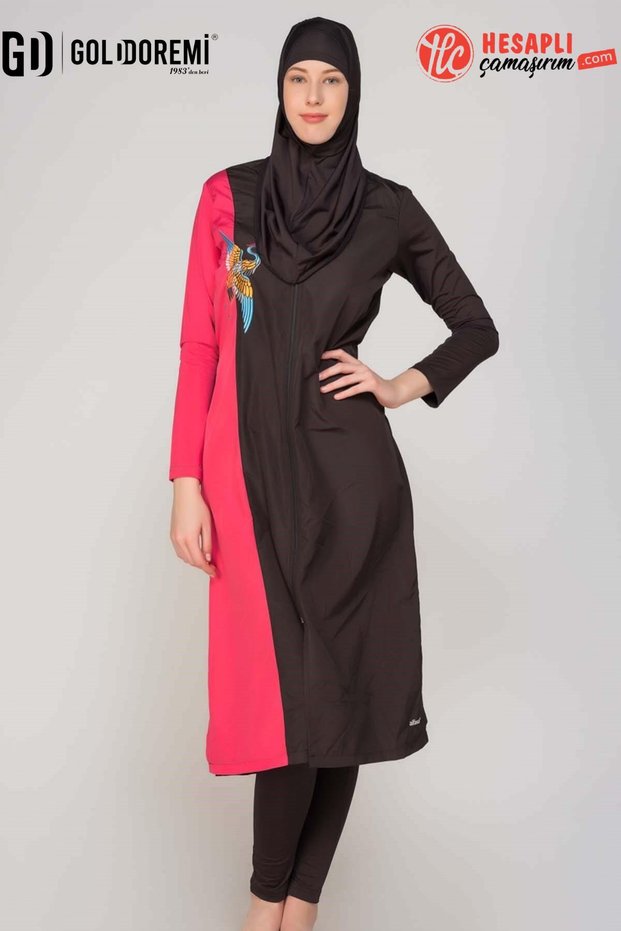 265 Premium Series Women's Lycra Front Zipper Double Color Full Covered Hijab Swimsuit