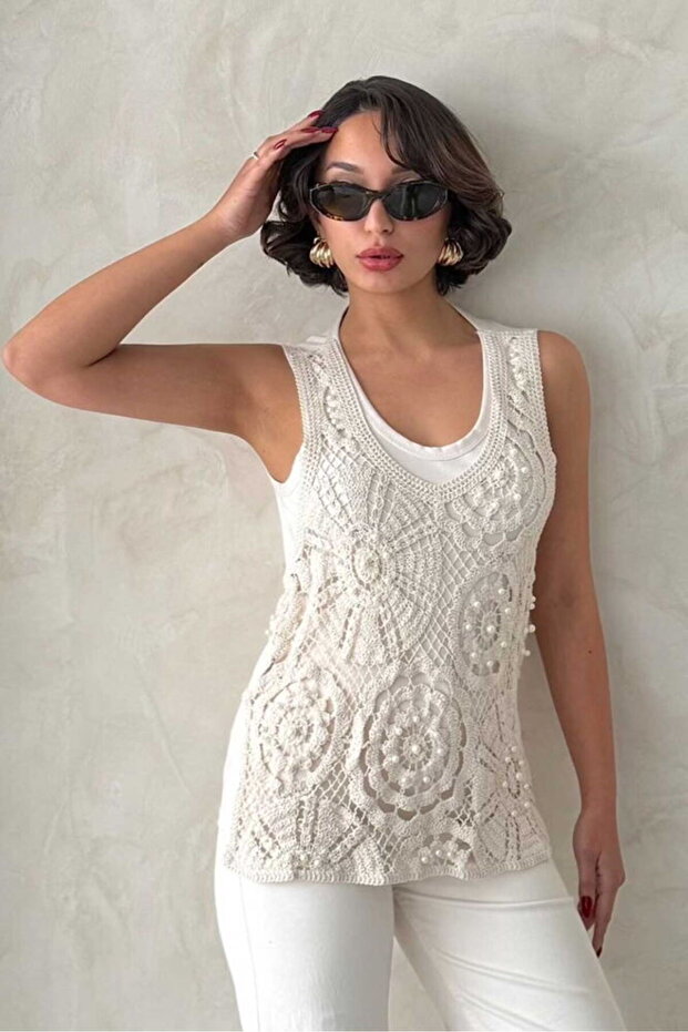 Pearl Lace Detailed Raw T-Shirt - Raw | D2743 - Ham