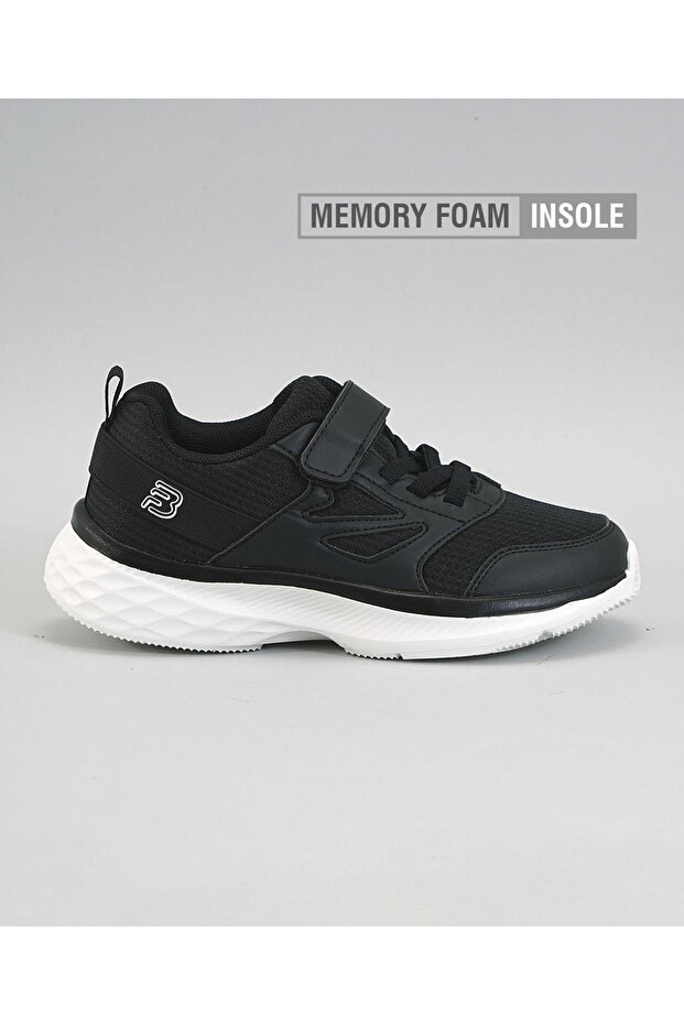 Panelled Hook & Loop Closure Memory Foam Shoes - Black
