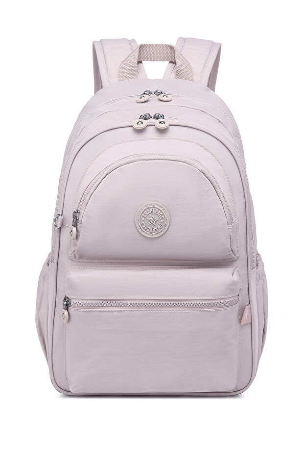 Large Size Waterproof Crinkle Fabric School Bag with Laptop Compartment Sand