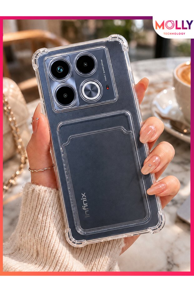 Silicone Case with Transparent Card Pocket and Reinforced Corners for Infinix Note 40 4g