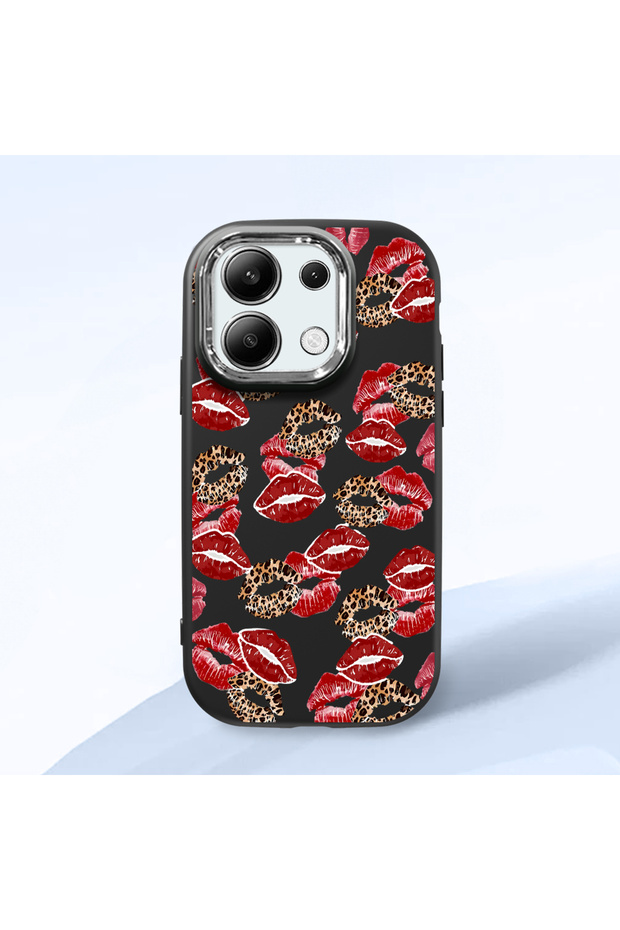 Redmi Note 13 4g Compatible Case with Camera Protection Black Silicone Couple Phone Case with Kiss Pattern