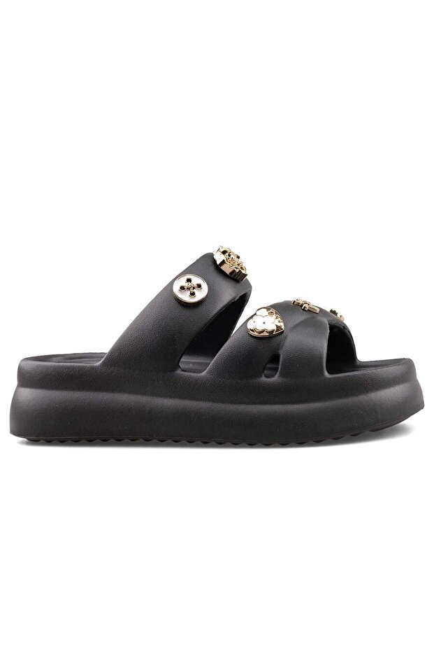 Comfortable Stoned Daily Orthopedic Beach Slippers Women's Pool Slippers Black