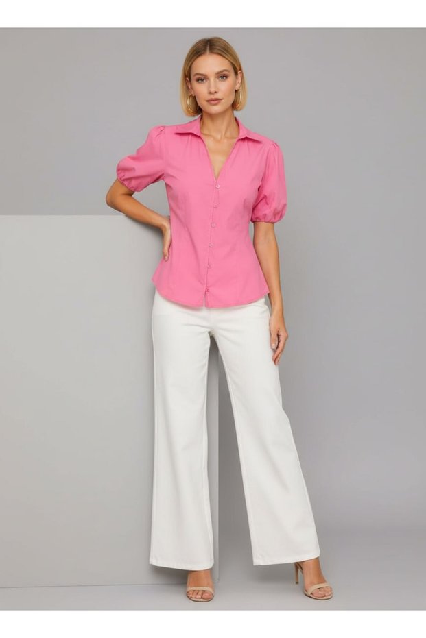 Balloon Sleeve Detailed Short Sleeve Woven Blouse Ss26Bz0172