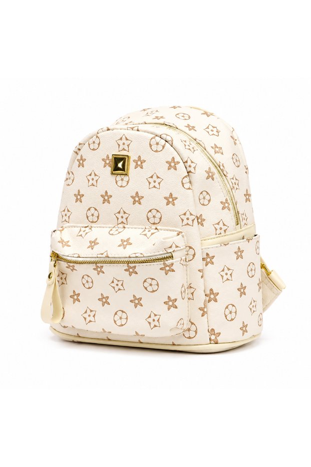 Cream Mini Backpack for Women | Stylish PU Leather Casual Travel Backpack | Lightweight Fashion Daypack with Front Pocket