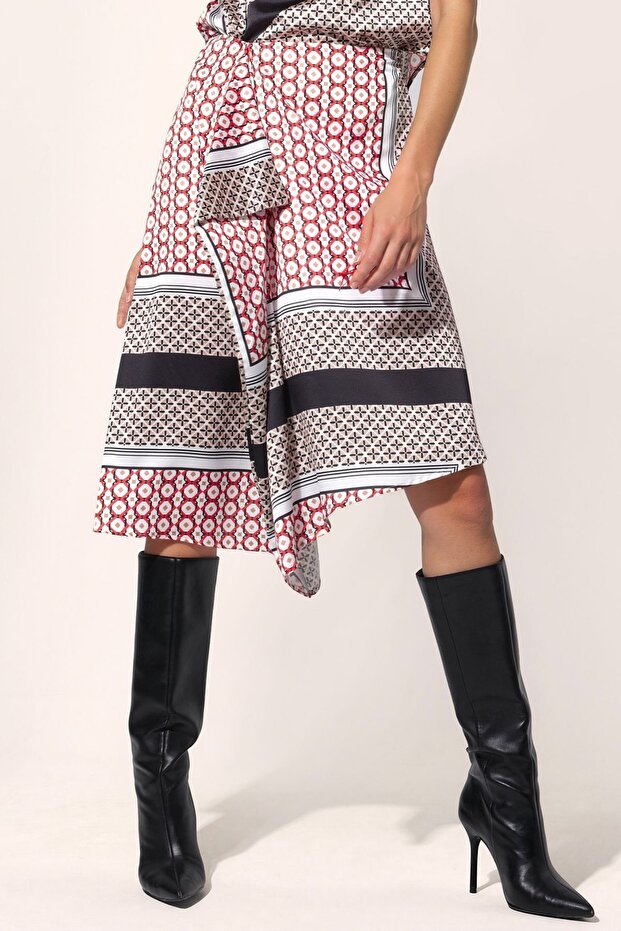 Patterned Satin Midi Skirt - 1