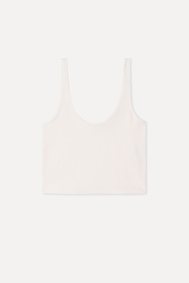Women's Off-White U-Neck Crop Tank Top