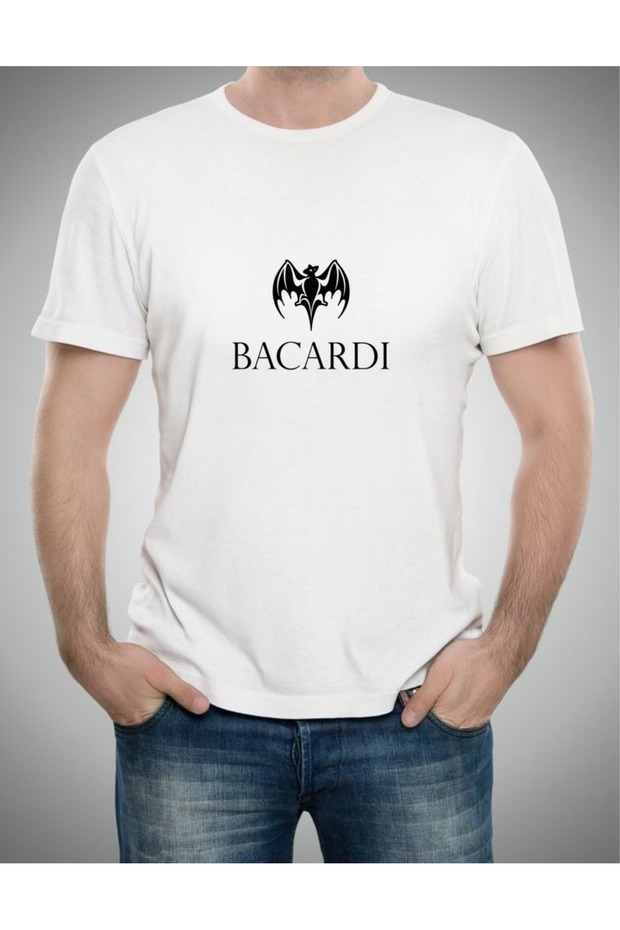 Unisex White Black Bat Logo Printed Cotton Crew Neck Regular Fit Standard Cut Short Sleeve Casual T-Shirt