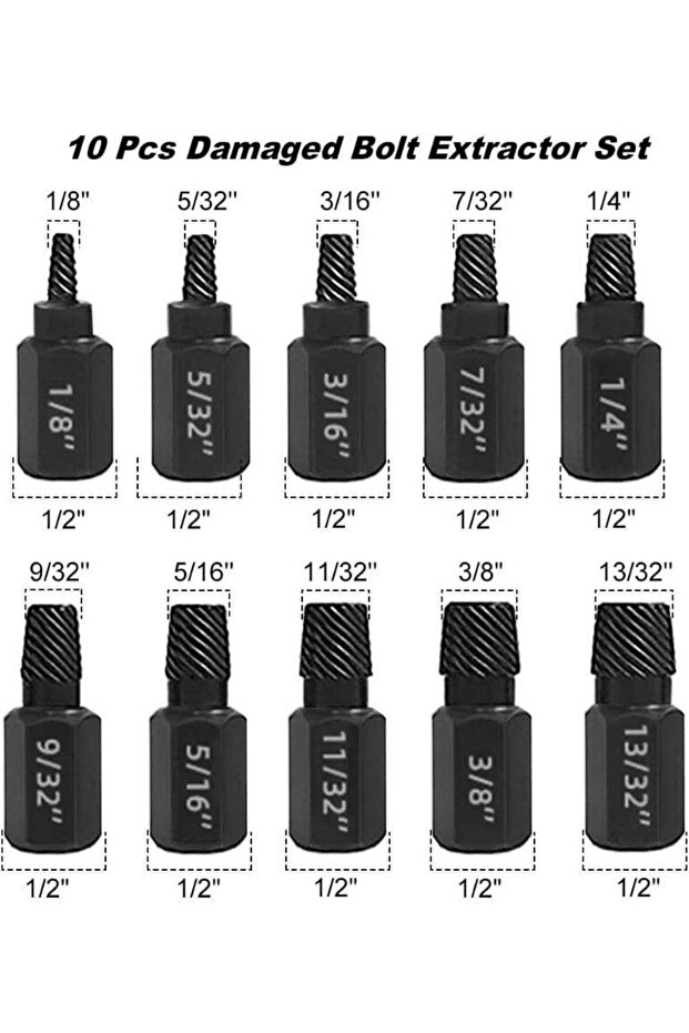 10 PCS Damaged Bolt Extractor Kit Heavy-Duty Screw and Bolt Extractor Drill Bit Set Hex Shank Rounderd Bolt Remover Tools Easy Removal of Rusty and Broken Bolts for Automobile Repair