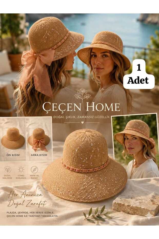 (1 Piece) Mercerized Summer Straw Hat, Hat with Bow Detail on the Back, Women's Straw Sun Hat, Beach Hat with Bow on the Back, Beach Hat, Elastic Hat, Fedora Hat