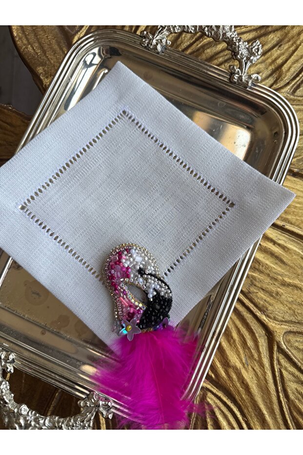 Flamingo Embroidered Coffee Side Presentation Napkin Summer Cocktail Napkin 1 Piece