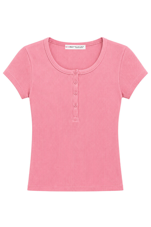 2121 Women's 100% Cotton Camisole Button Detailed T-Shirt Pink