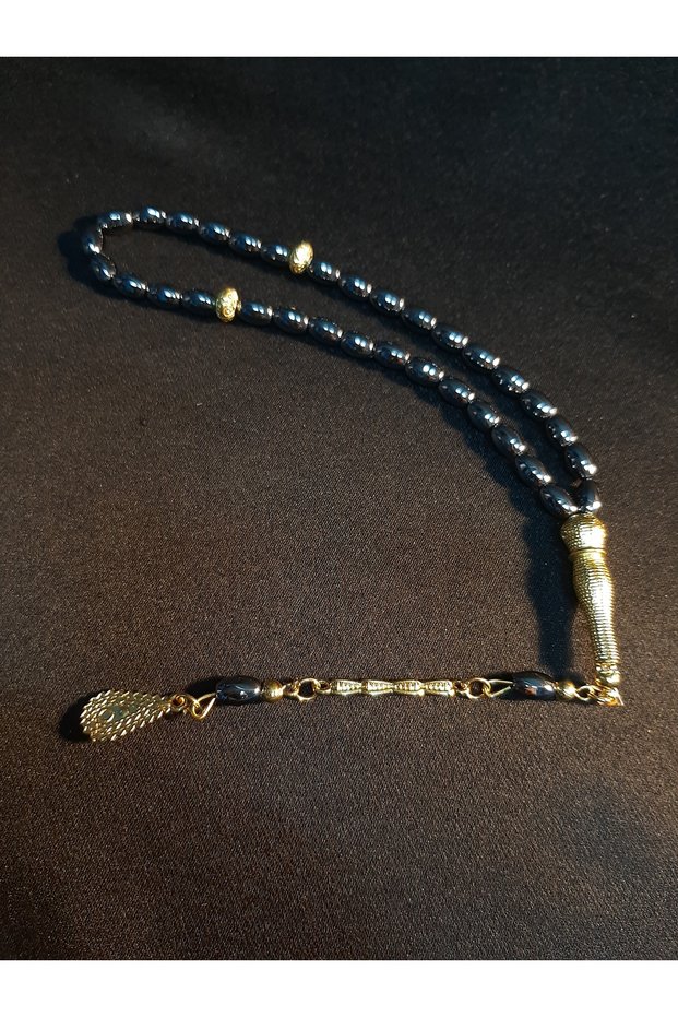 33-Piece Prayer Beads with Smoked Color 6mm Hematite Stone and Gold Metal Accessories