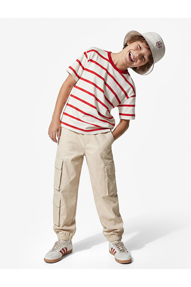 Short Sleeve Crew Neck Viscose Blend Striped T-Shirt