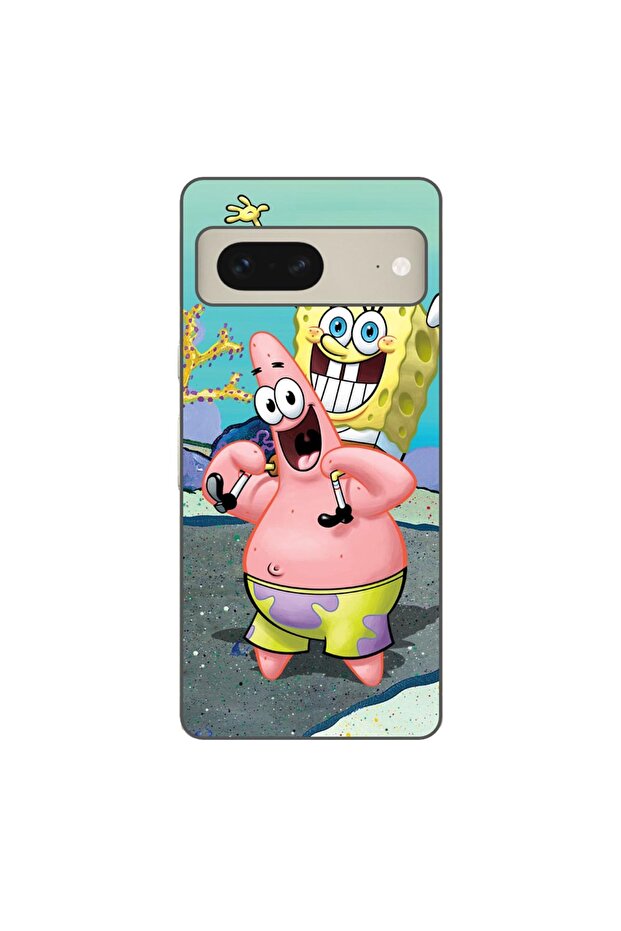 Case compatible with Google Pixel 7 Silicone Gel Tpu Spongebob Pattern - 1