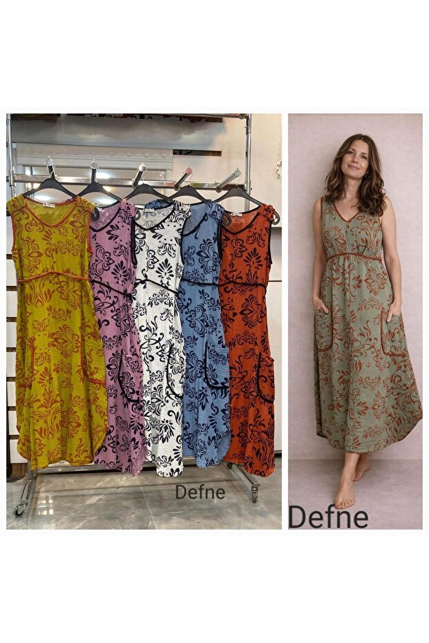 Patterned Dress with Muslin Straps