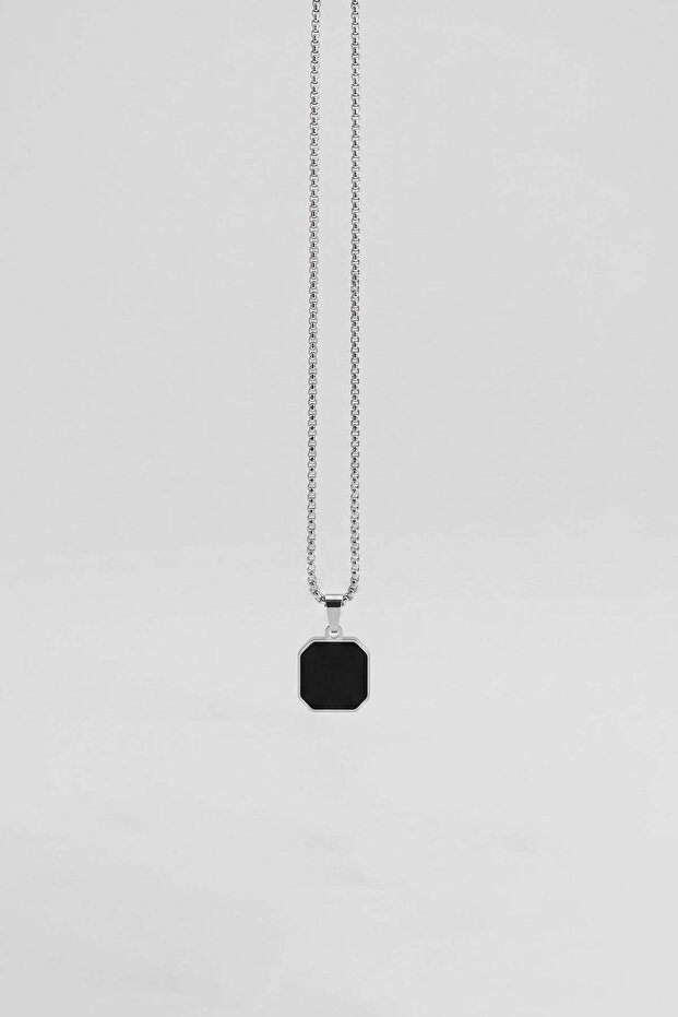 Men's Mineli Square Plate Necklace Black