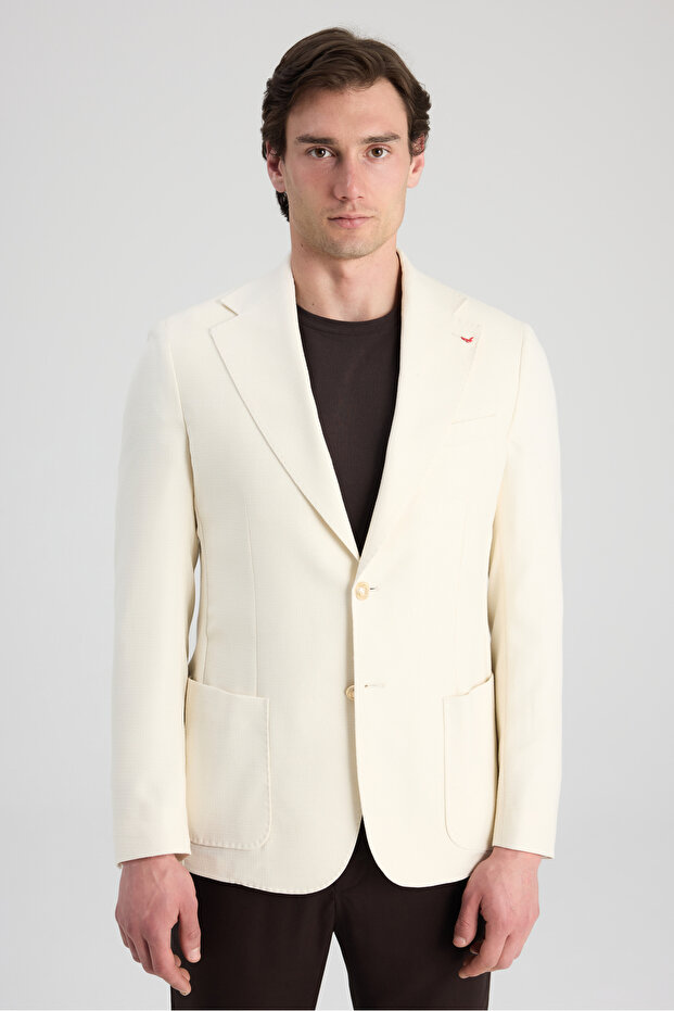 Ds Damat Regular Fit Ecru Dobby Fabric Jacket
