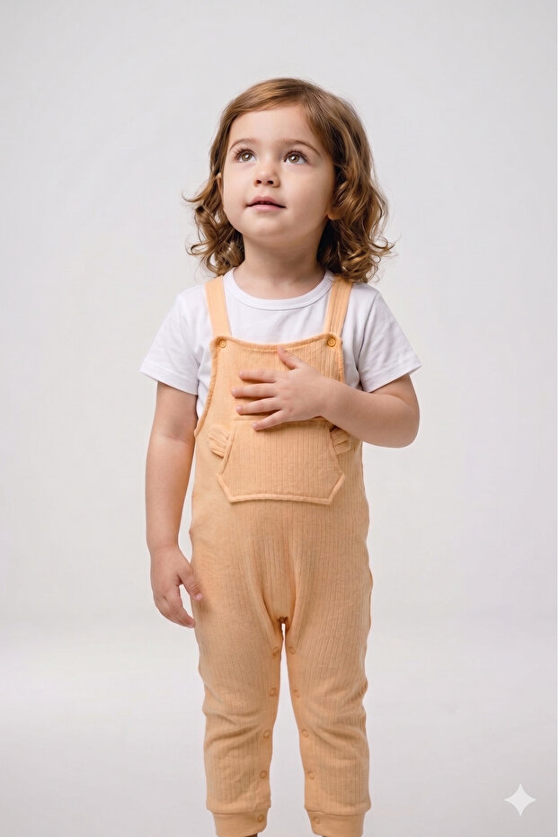 100% Cotton Baby Unisex Salopet Jumpsuit with Straps and Kangaroo Pocket