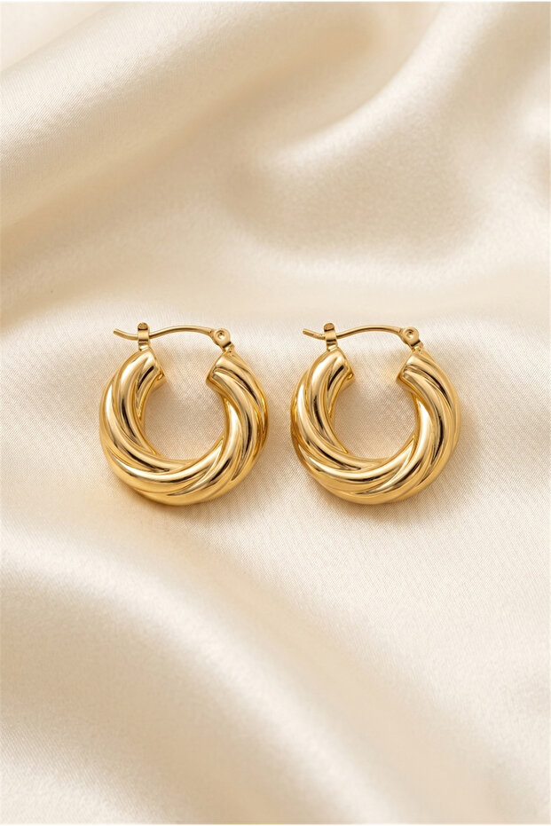 Gold Color Thick Twisted Hoop Steel Earrings