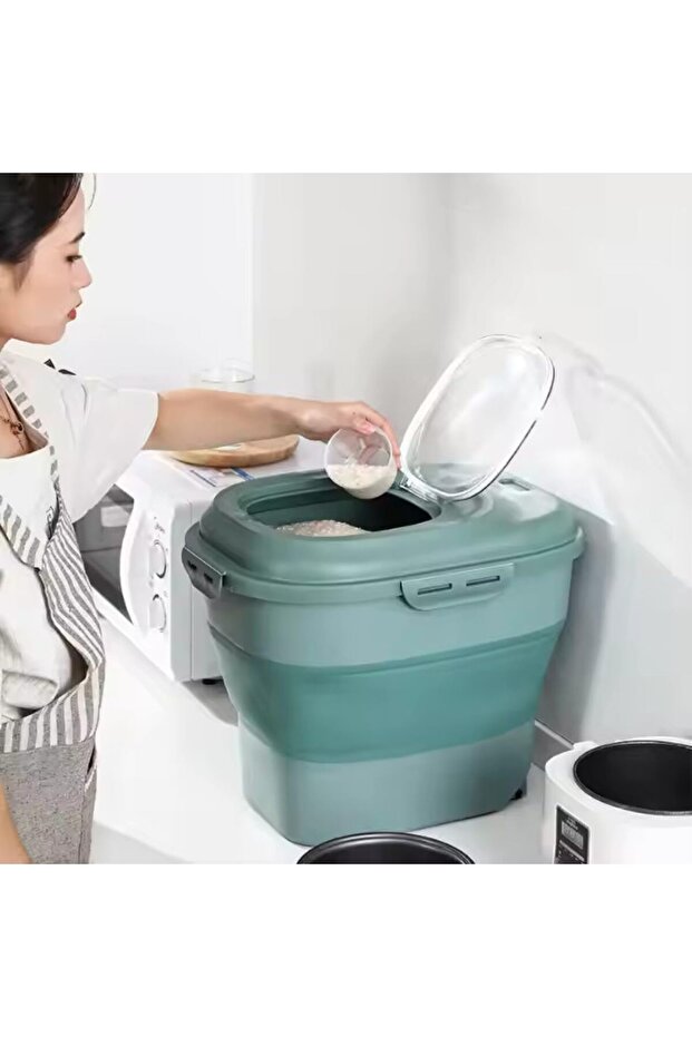 Folding Household Rice Barrel, Moisture-Insect Proof Plastic Food Storage Container for Kitchen, Flour & Grain Storage, Space-Saving, Durable & Efficient Food Organization Solution for Dry Goods