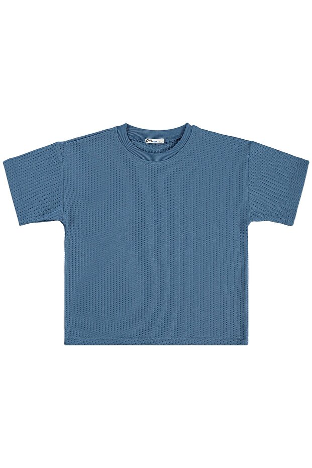 Line Textured T-Shirt for 6-9 Years Old - Blue
