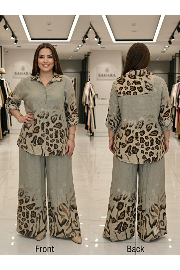 Italian Linen Leopard Patterned Double Set - 1