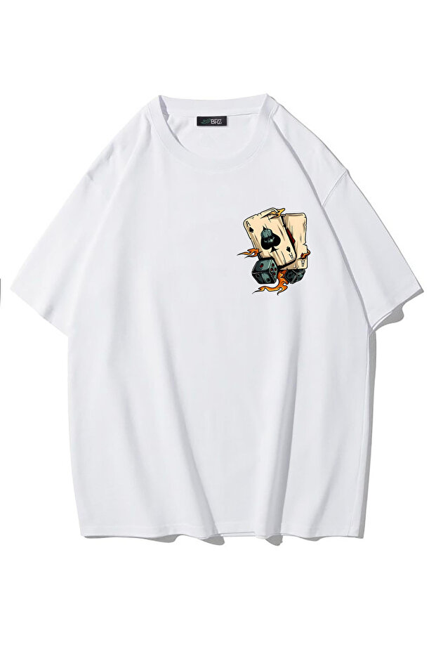 Unisex Oversize Minimal Poker Cards T-Shirt (White)