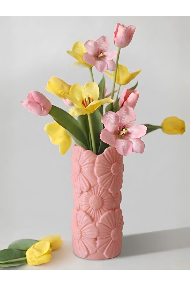 Daisy Relief Bioplastic Modern Decorative Vase – 20 cm Design Object Pink (Flowers Not Included)