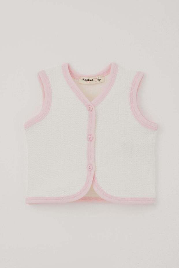 Baby Girl Vest with Textured Button Detail, 0-9 Months, Ecru