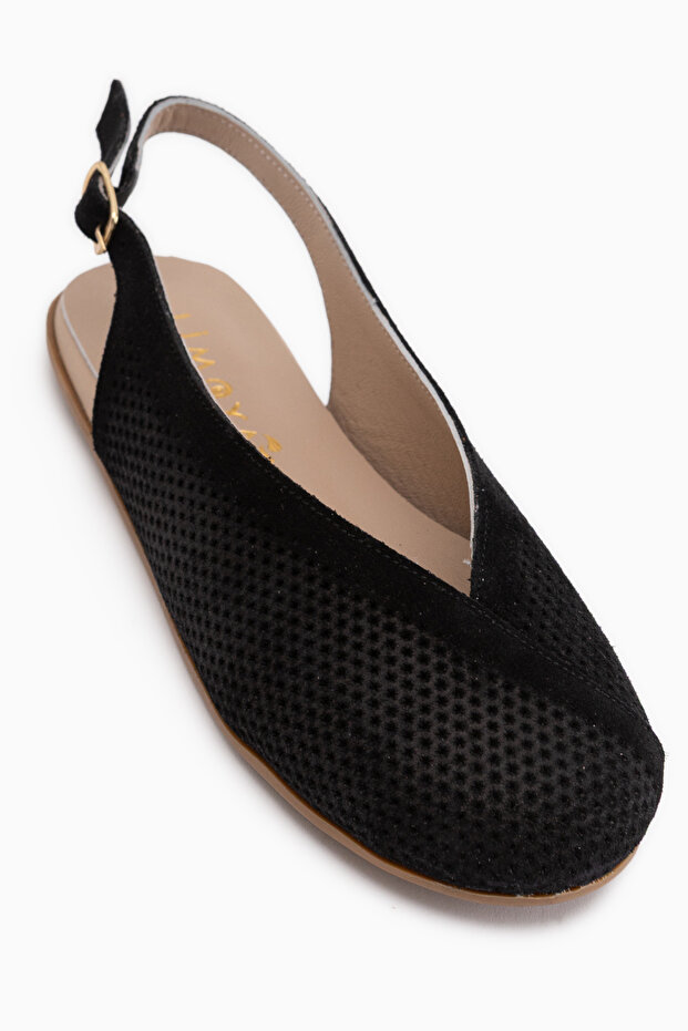 Avin Genuine Leather Black Suede Women's Slingback Ballerinas