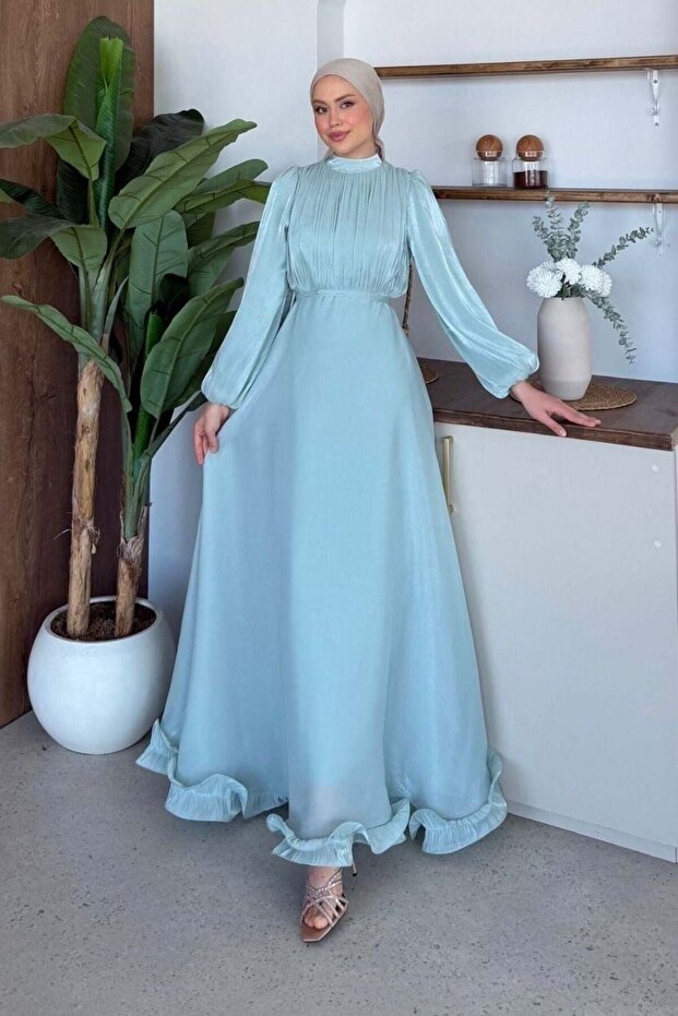 Grass Green Evening Dress Baby Blue