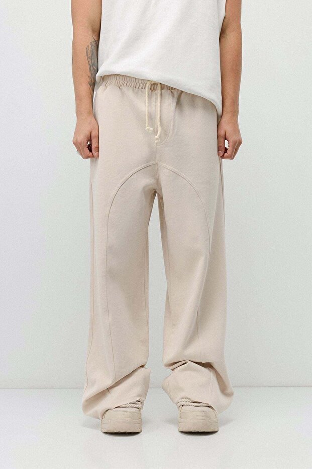 Stitch detailed washable super baggy sweatpants stone