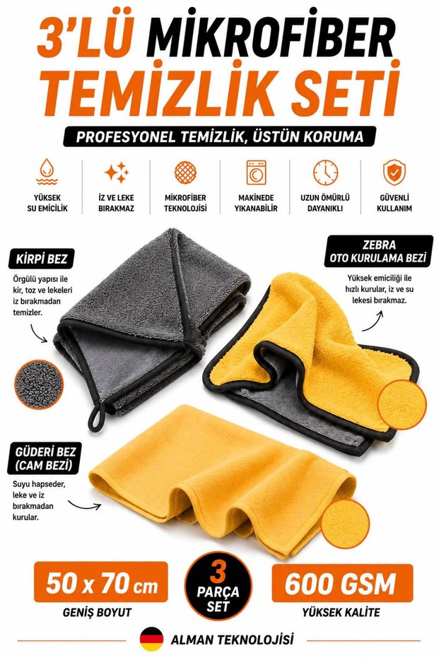 50X70 cm 3-Piece Microfiber Car Cleaning Set Hedgehog- Chamois- Zebra Cloth