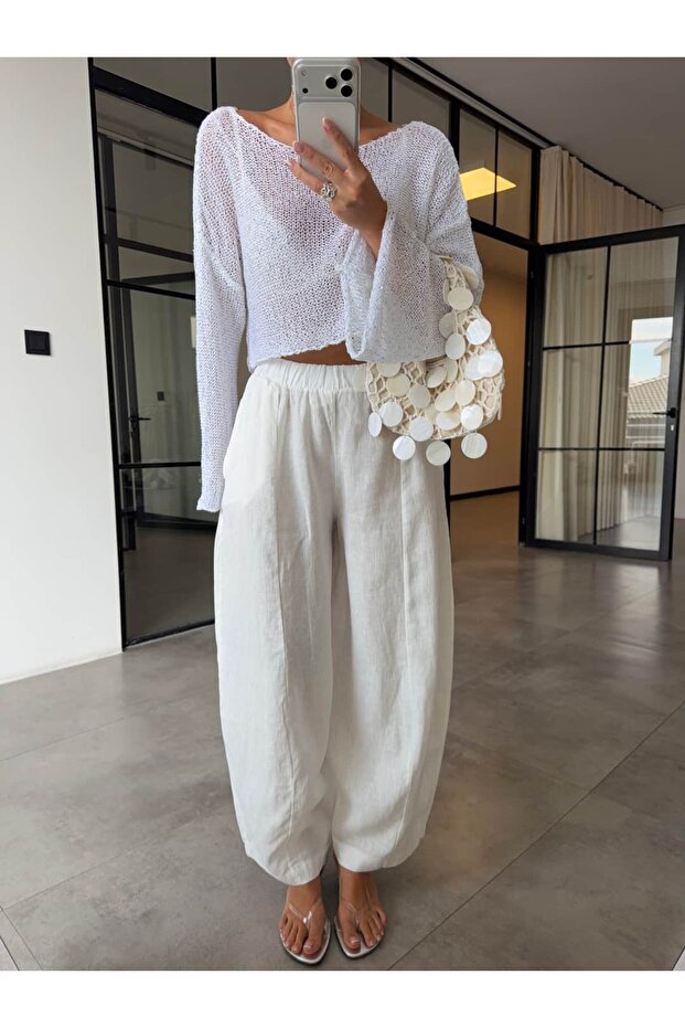 100% Linen Shalwar Pants with Pockets Ecru