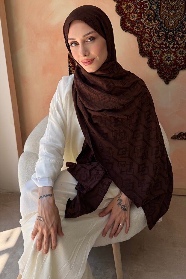 Brown Patterned Cotton Shawl