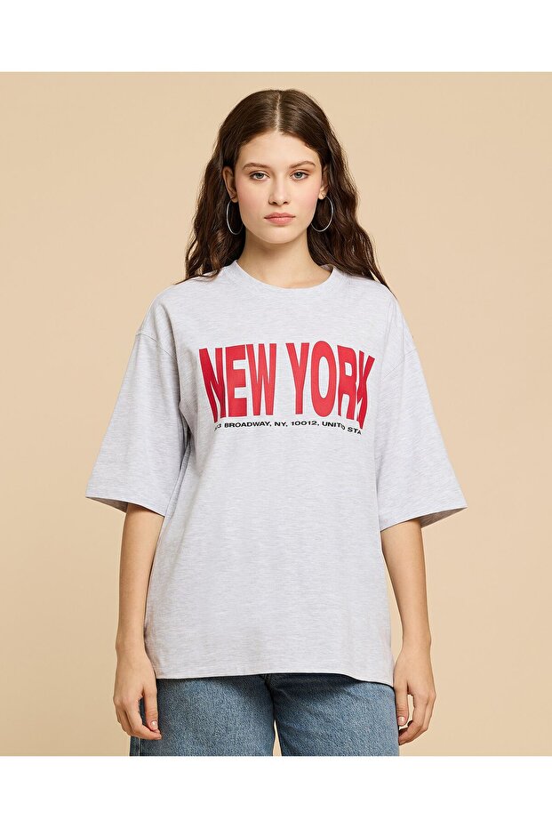 Typography Print T-Shirt With Crew Neck And Short Sleeves