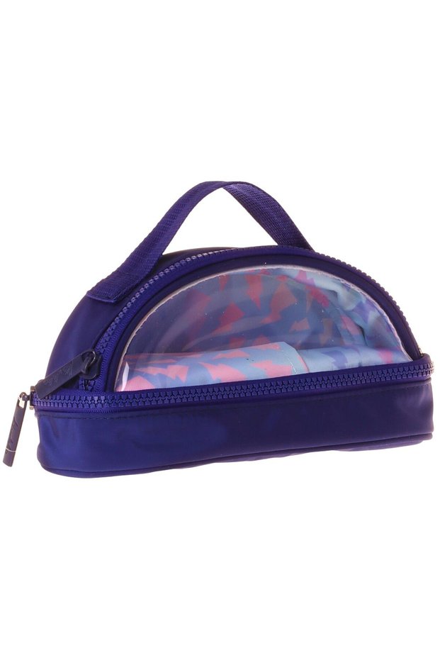 Navy Blue Lightning Shiny Fabric Detailed (Navy Blue - Pink) Girls' Pencil Bag/Pencil Holder - K1866