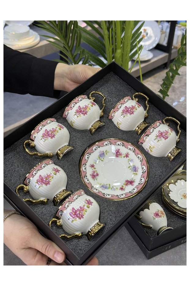 6-Piece Porcelain Lotus Cup Set Pink
