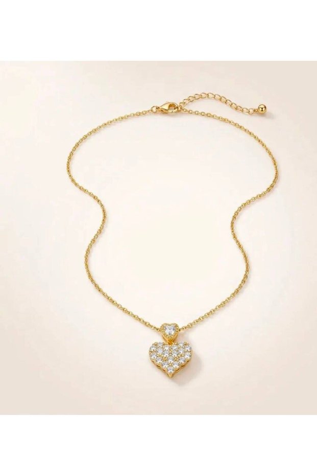 316L Steel Chain Gold Color Heart Detailed Women's Necklace