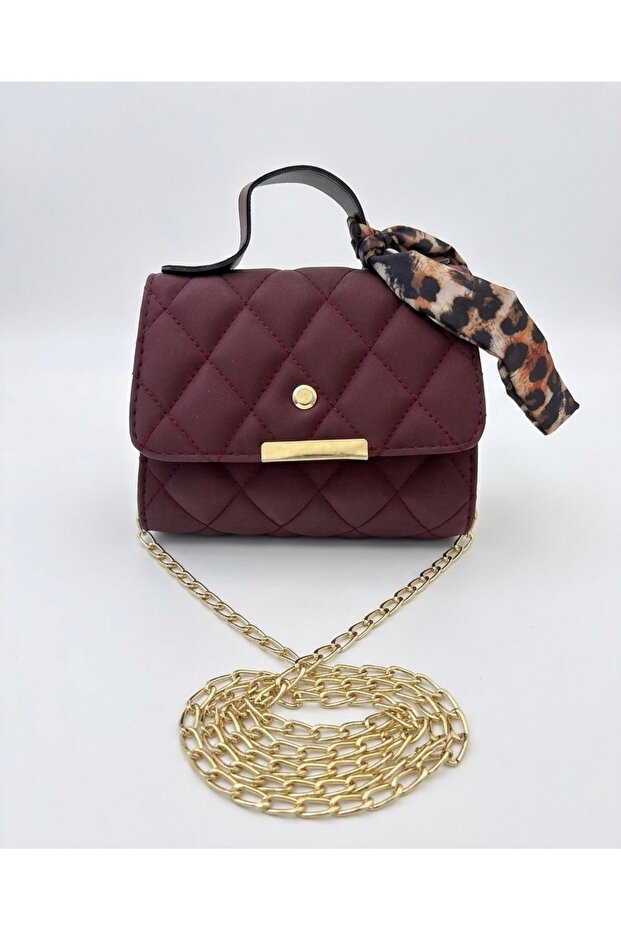 Women's Quilted Mini Shoulder Bag with Scarf - Lockable Hand and Crossbody Bag