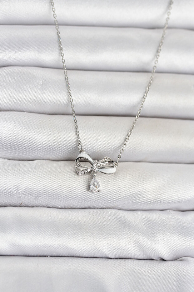 Chain Silver Color Bow Model Women's Necklace - Ebj260612W43960
